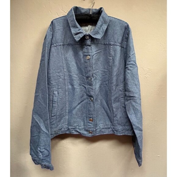 Flax Women Button Front Shirt Linen Cotton Long Sleeve Top Blue Large Casual New